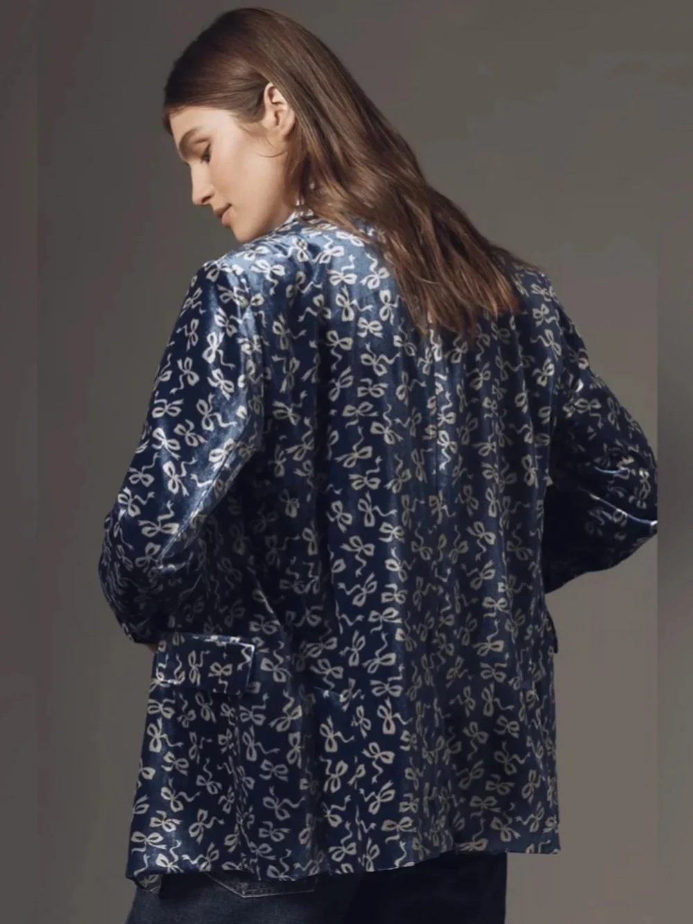 Anthropologie Maeve Tessie Blazer: Bow Print Velvet Edition